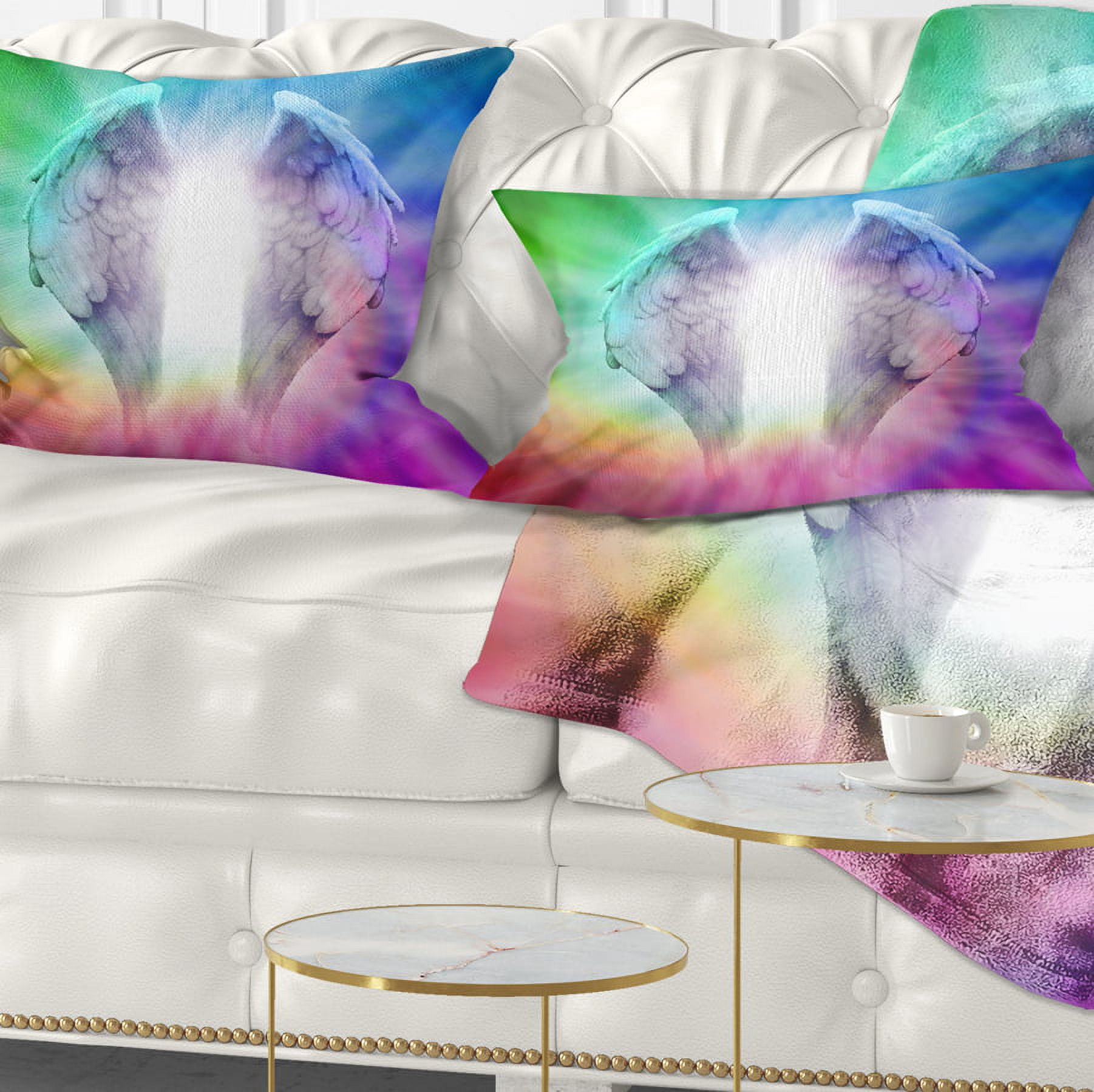 Designart Angel Wings on Rainbow Background - Abstract Throw Pillow - 12x20