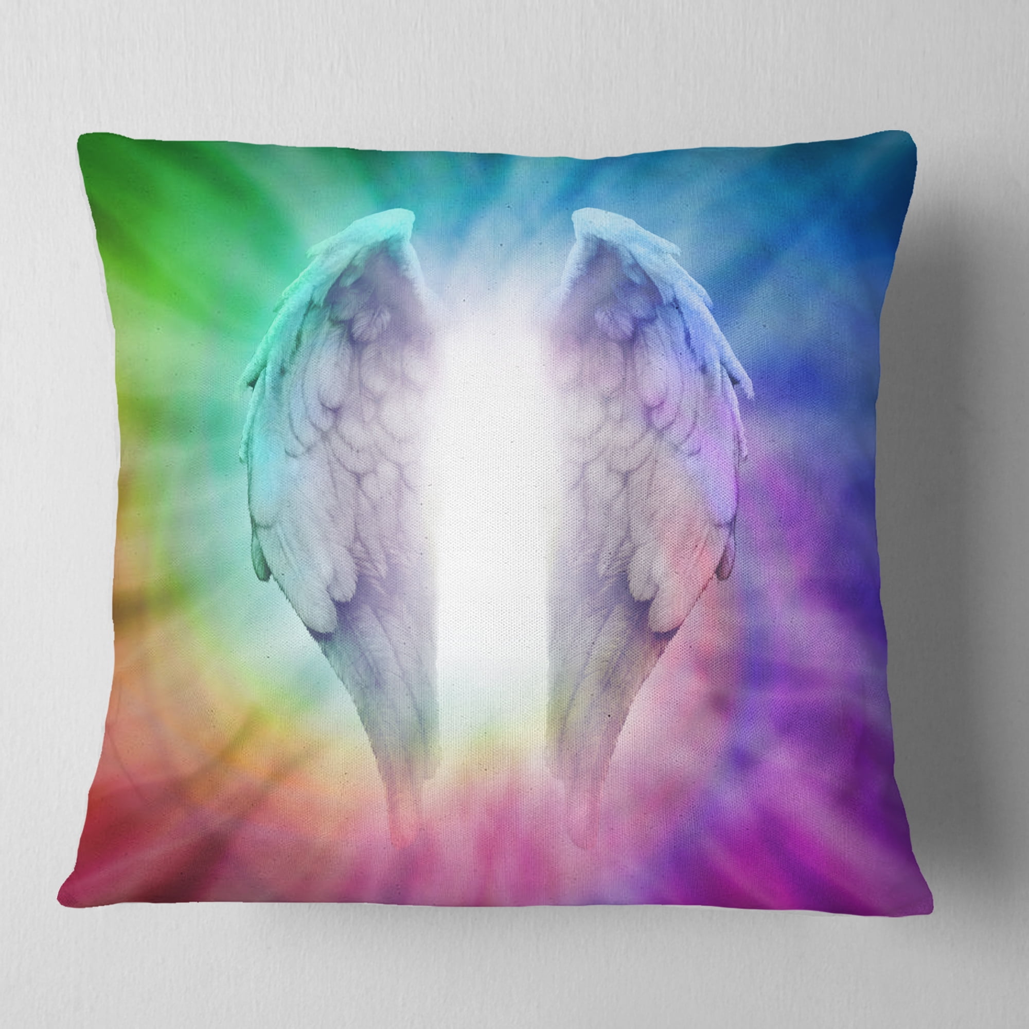 Designart Angel Wings on Rainbow Background - Abstract Throw Pillow - 18x18
