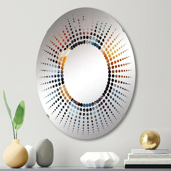 Designart "Angelic Stone Healing Power" Spiritual Stone Starburst Round Wall Mirror - Spiritual Oval Printed Decorative Mirror - Multiple Color Options
