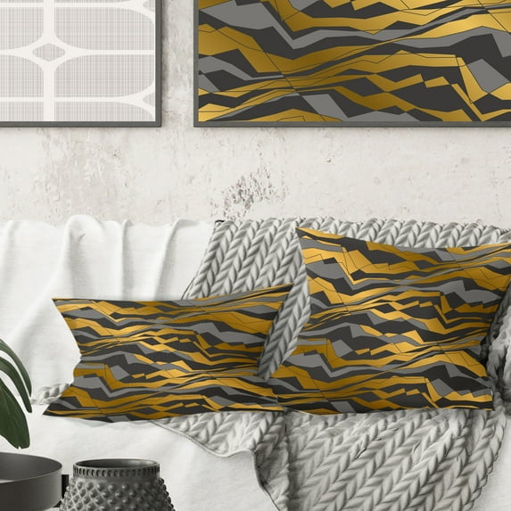 Designart Angled lines and waves pattern' Mid-Century Modern Throw Pillow - 16x16