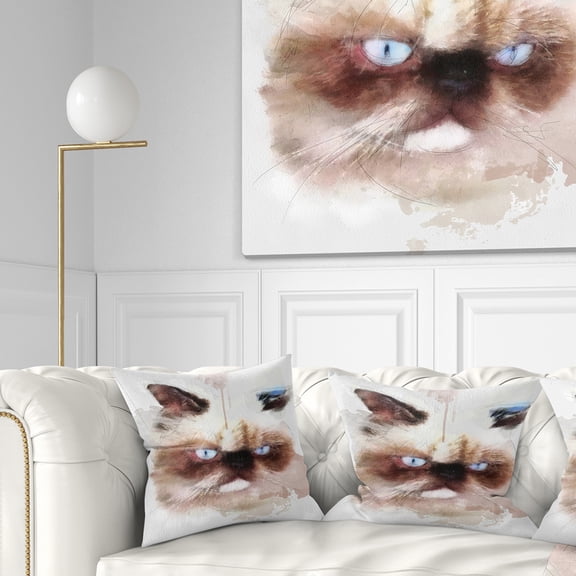 Designart Angry Brown Watercolor Cat Sketch - Animal Throw Pillow - 16x16