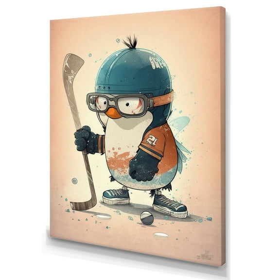Designart Anime Hockey Penguin Canvas Wall Art
