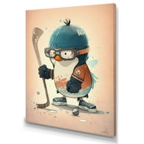 Designart Anime Hockey Penguin Canvas Wall Art