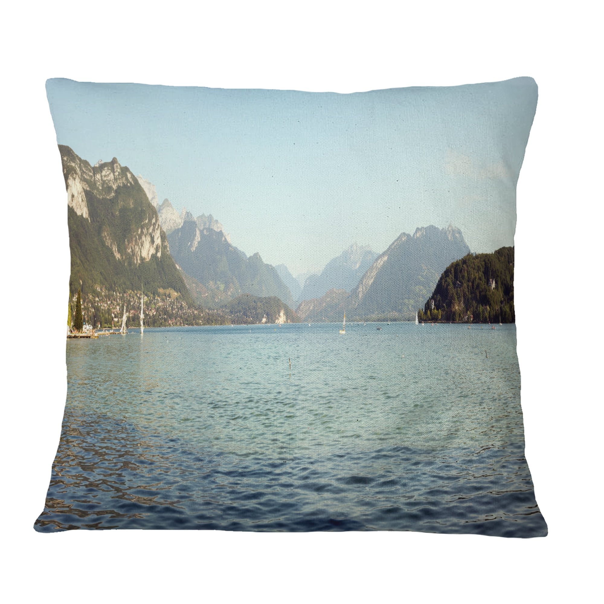 Designart Annecy Lake France Panorama - Landscape Printed Throw Pillow - 18x18