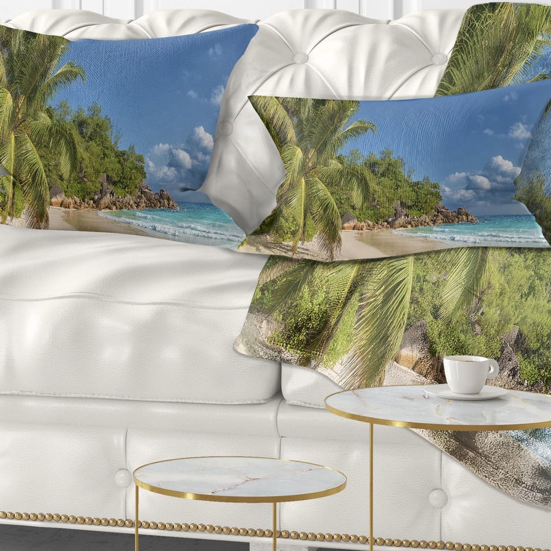 Designart Anse Georgette Beach Dark Blue - Seascape Throw Pillow - 12x20