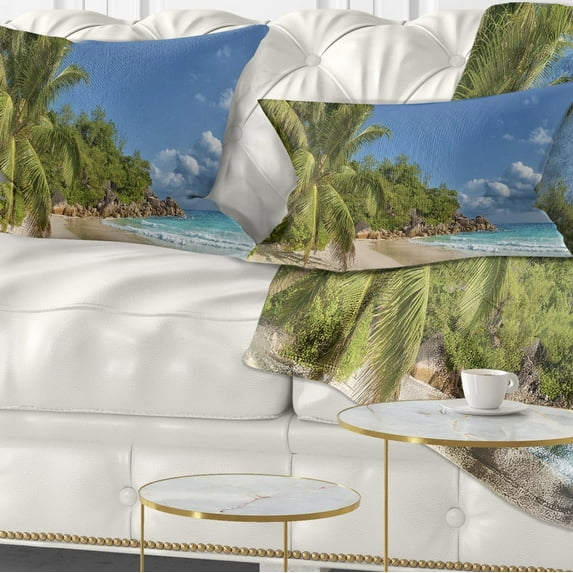Designart Anse Georgette Beach Dark Blue - Seascape Throw Pillow - 12x20