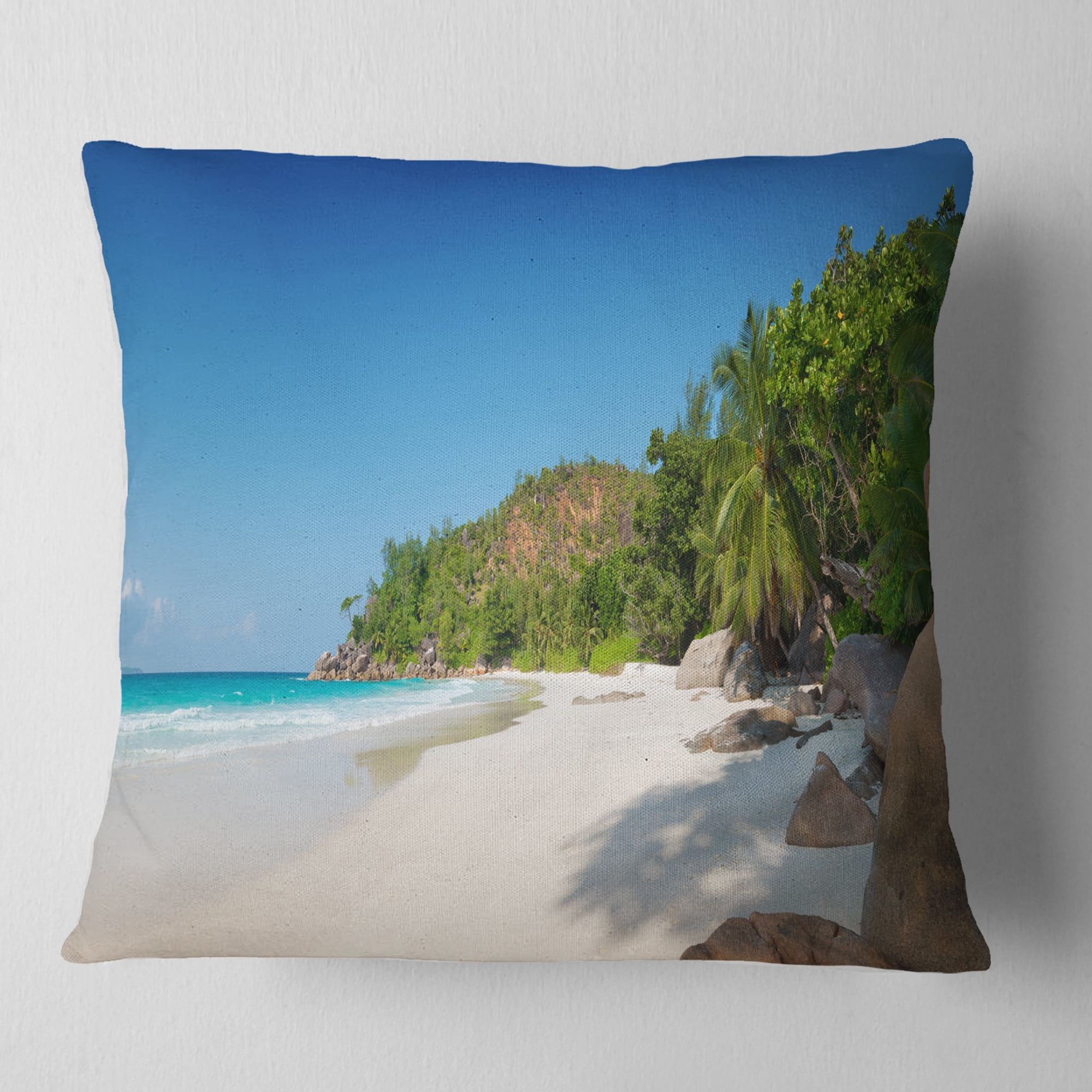 Designart Anse Georgette Beach Light Blue - Seascape Throw Pillow - 18x18