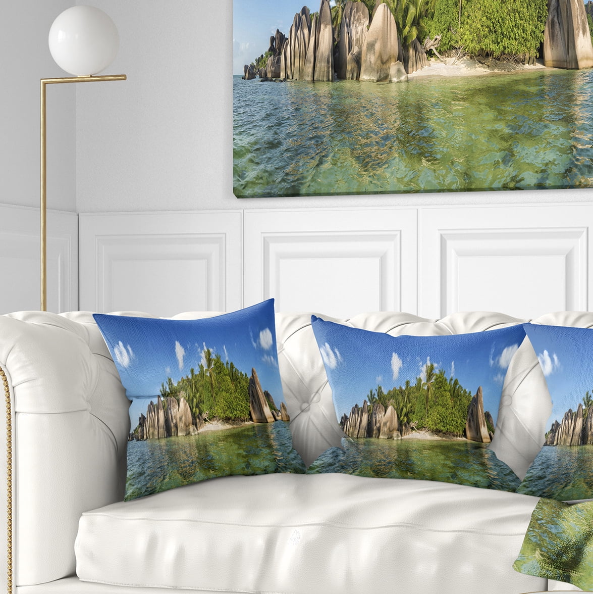 Designart Anse Lazio Beach Seychelles Panorama - Seashore Throw Pillow - 16x16