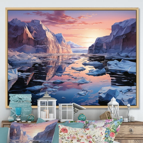 Designart "Antarctic Dream Antartica II" Winter Landscape Floater Framed Wall Decor