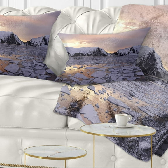 Designart Antarctic Summer Sunset - Seascape Throw Pillow - 12x20