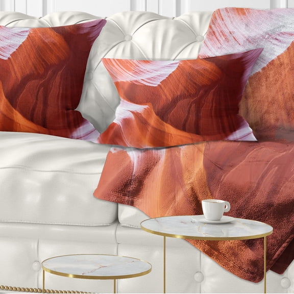 Designart Antelope Canyon Brown Wall - Landscape Photography Throw Pillow - 12x20