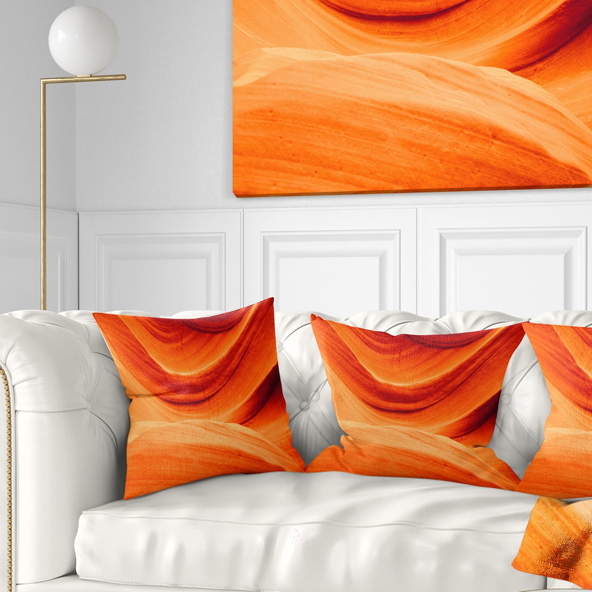 Designart Antelope Canyon Orange Wall - Landscape Photography Throw Pillow - 18x18