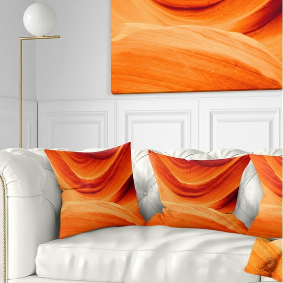 Designart Antelope Canyon Orange Wall - Landscape Photography Throw Pillow - 18x18
