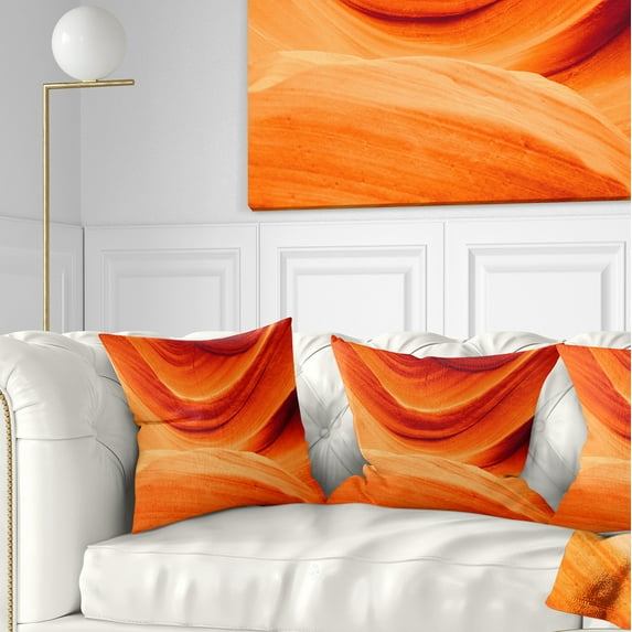 Designart Antelope Canyon Orange Wall - Landscape Photography Throw Pillow - 18x18