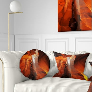 Designart Antelope Canyon in Sunlight Rays - African Landscape Printed Throw Pillow - 12x20