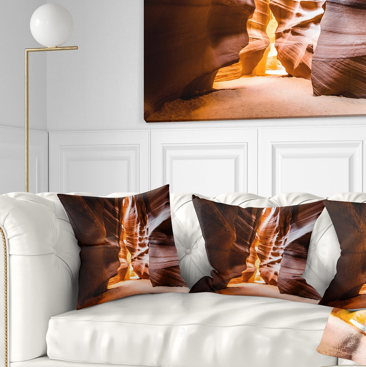 Designart Antelope Canyon in Sunshine - Landscape Photo Throw Pillow - 16x16