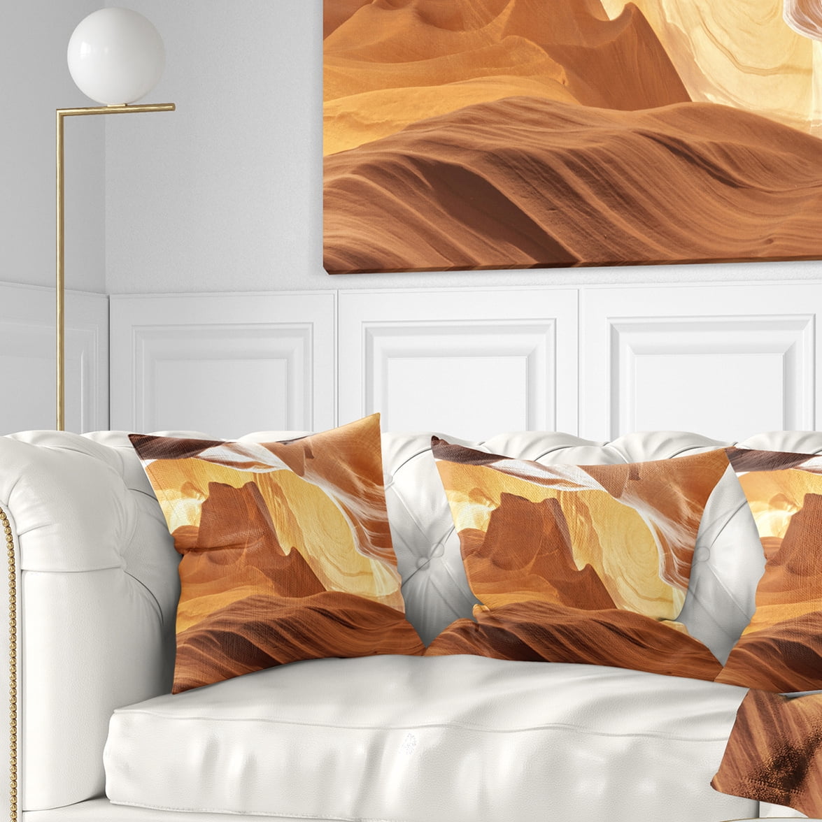 Designart Antelope Canyon with Light Rays - Landscape Photography Throw Pillow - 16x16