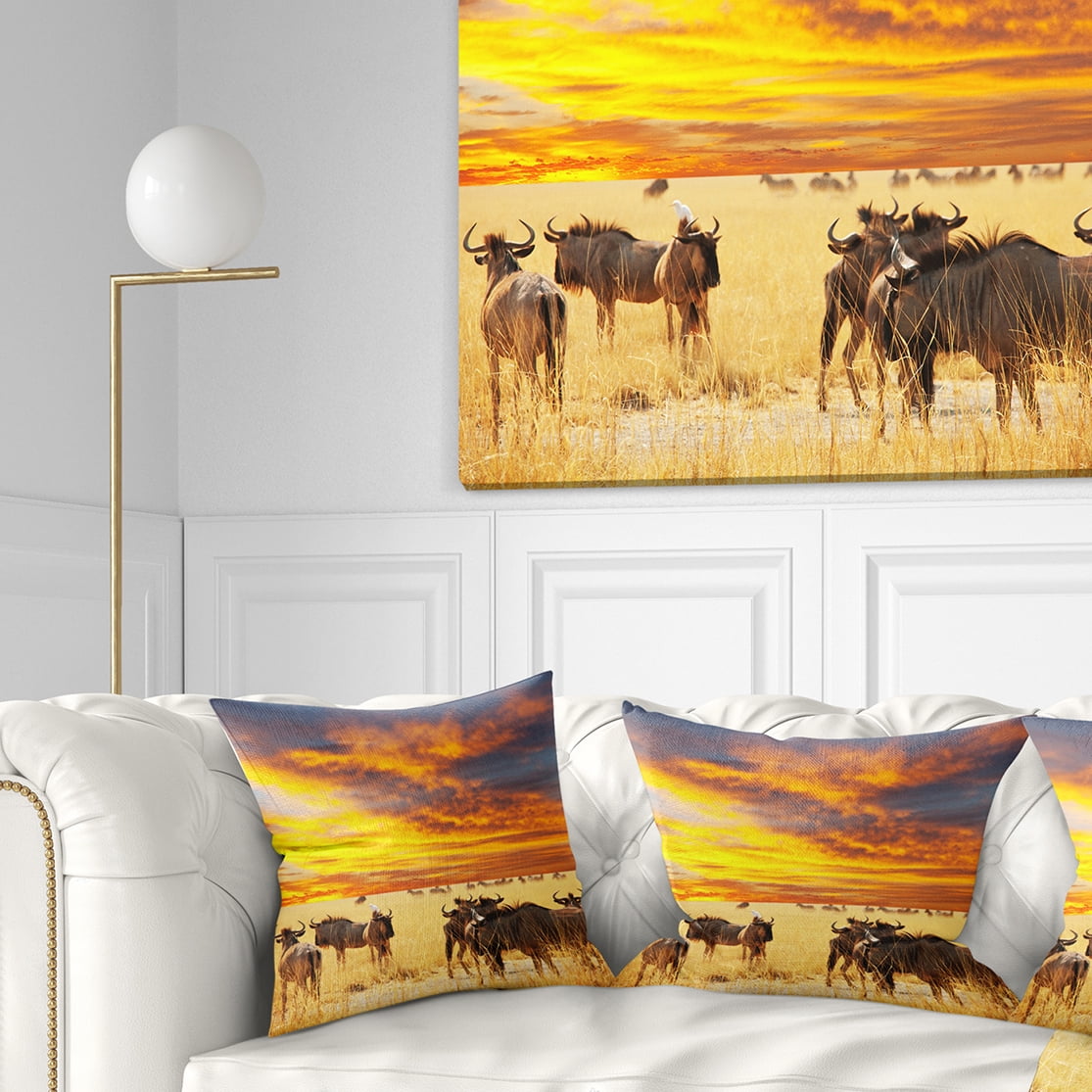 Designart Antelope Crowd At Sunset - African Throw Pillow - 18x18