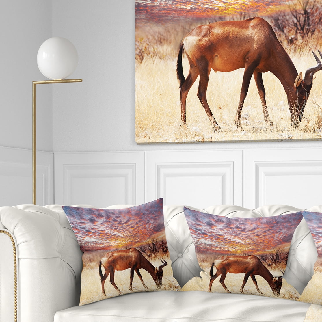 Designart Antelope in Bush under Dramatic Sky - African Landscape Printed Throw Pillow - 16x16