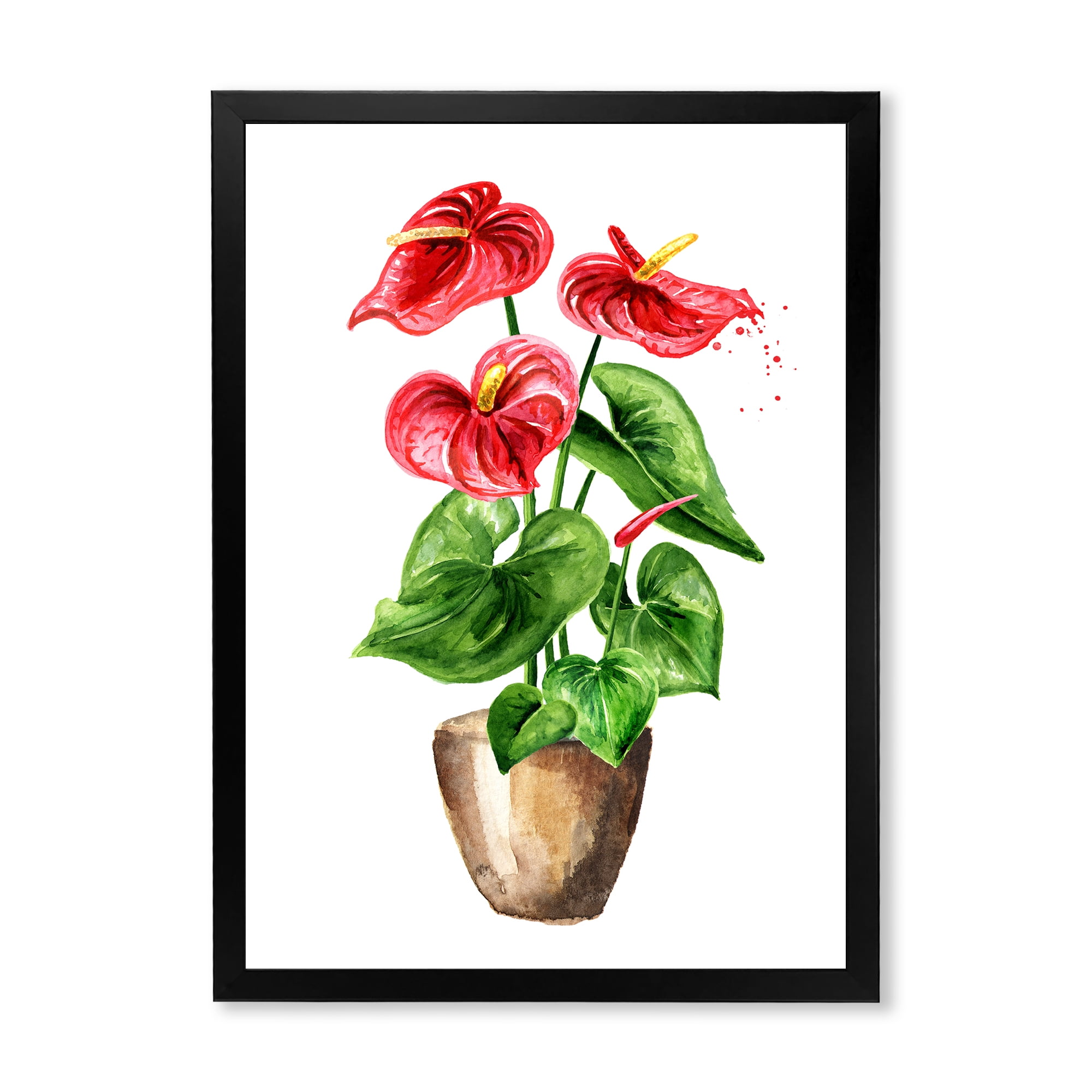 Designart 'Anthurium Tailflower In The Pot' Traditional Framed Art Print