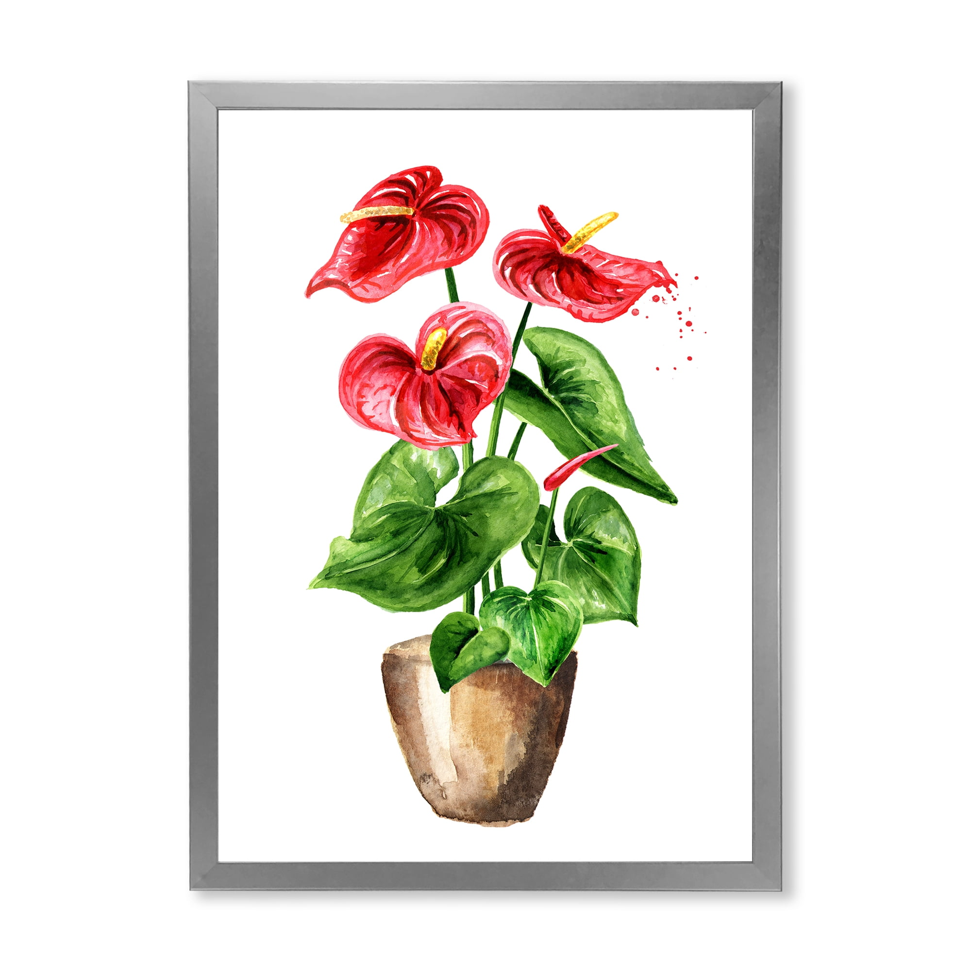 Designart 'Anthurium Tailflower In The Pot' Traditional Framed Art Print