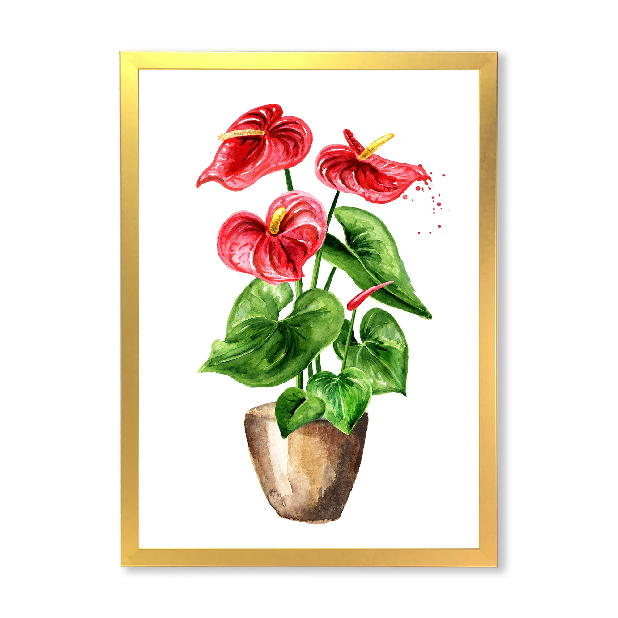 Designart 'Anthurium Tailflower In The Pot' Traditional Framed Art Print