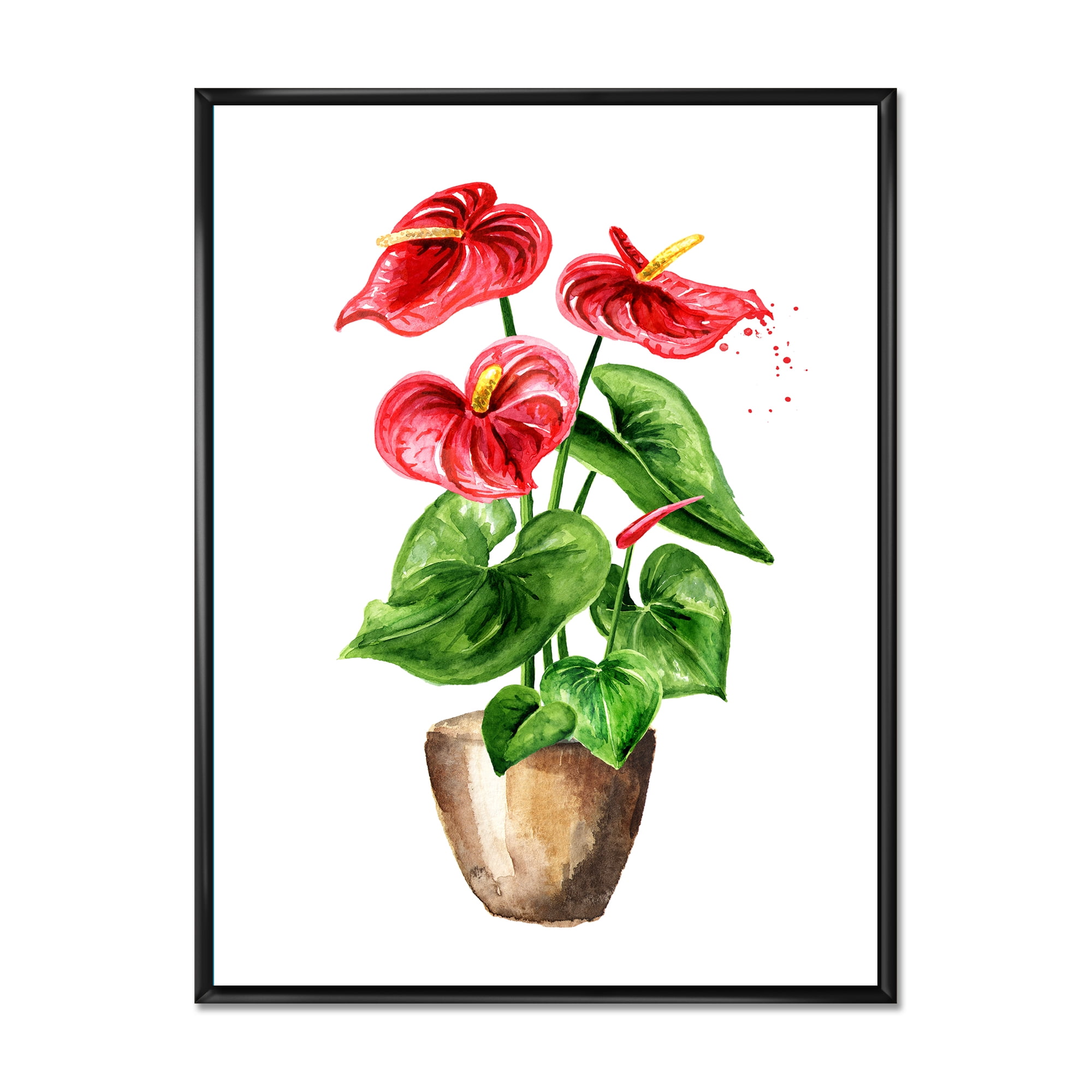 Designart 'Anthurium Tailflower In The Pot' Traditional Framed Canvas Wall Art Print