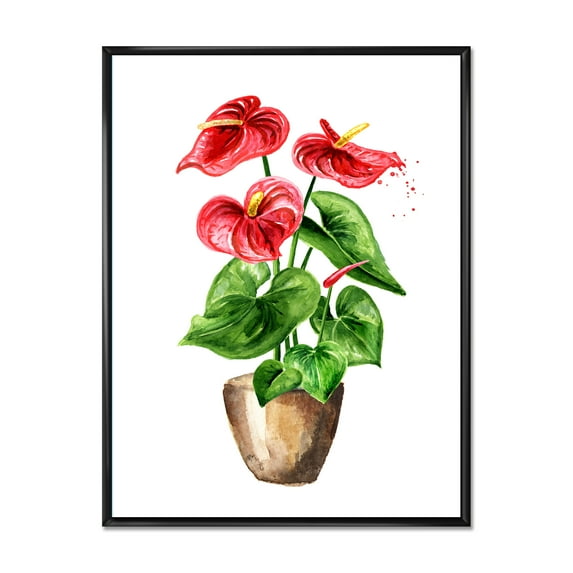 Designart 'Anthurium Tailflower In The Pot' Traditional Framed Canvas Wall Art Print