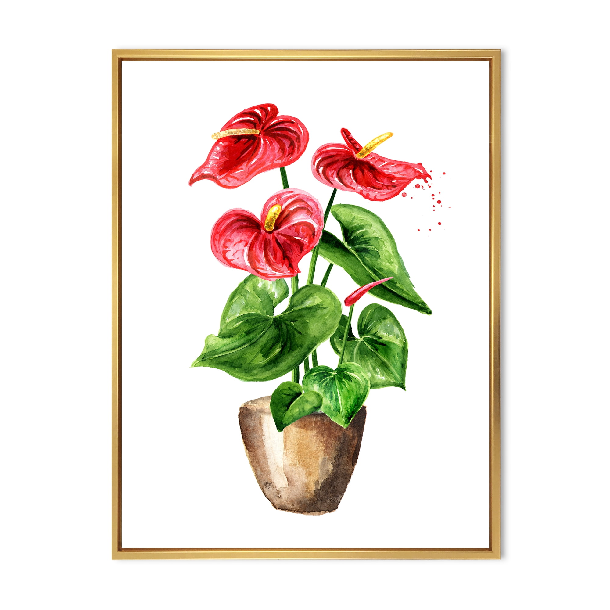 Designart 'Anthurium Tailflower In The Pot' Traditional Framed Canvas Wall Art Print