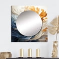 thumbnail image 1 of Designart "Antique Blue And Tangerine Decorative Wave Elegance" Abstract Shapes Square Mirror Wall Decor Transitional - Large Orange Square Bathroom Mirror - Square Printed Wall Mirror Art, 1 of 5