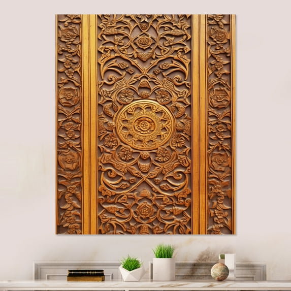 Designart "Antique Carved Wooden Door VI" Farm Door and Windows Metal Wall Art