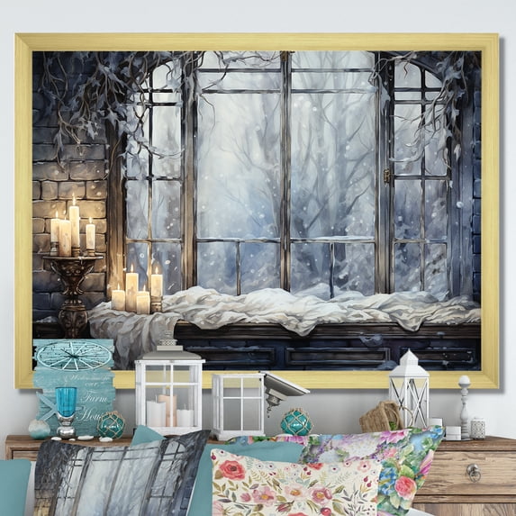 Designart "Antique Countryside Window Charm in White and Grey" Farm Framed Wall Art Decor - Country White Farm Windows Hallway Framed Wall Art Decor