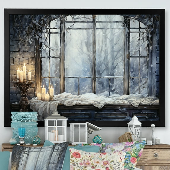 Designart "Antique Countryside Window Charm in White and Grey" Farm Framed Wall Art Decor - Country White Farm Windows Hallway Framed Wall Art Decor