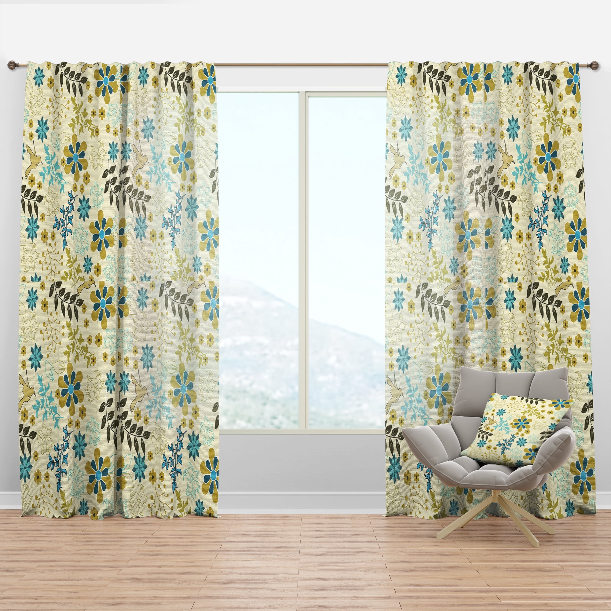 Designart 'Antique Flowers VII' Floral Curtain Panel