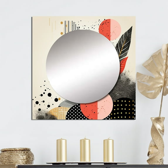 Designart "Antique Rosy Gold Minimal Geometrics III" Modern Geometric Square Mirror For Wall Decor - Large Pink Square Mirror Printed Wall Decor - Modern Square Living Room Mirror