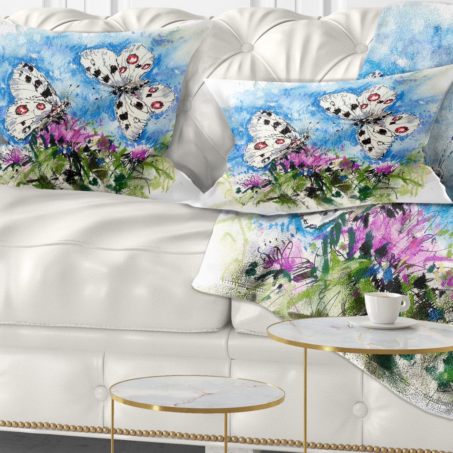 Designart Apollo Butterflies Illustration on Blue - Floral Throw Pillow - 12x20