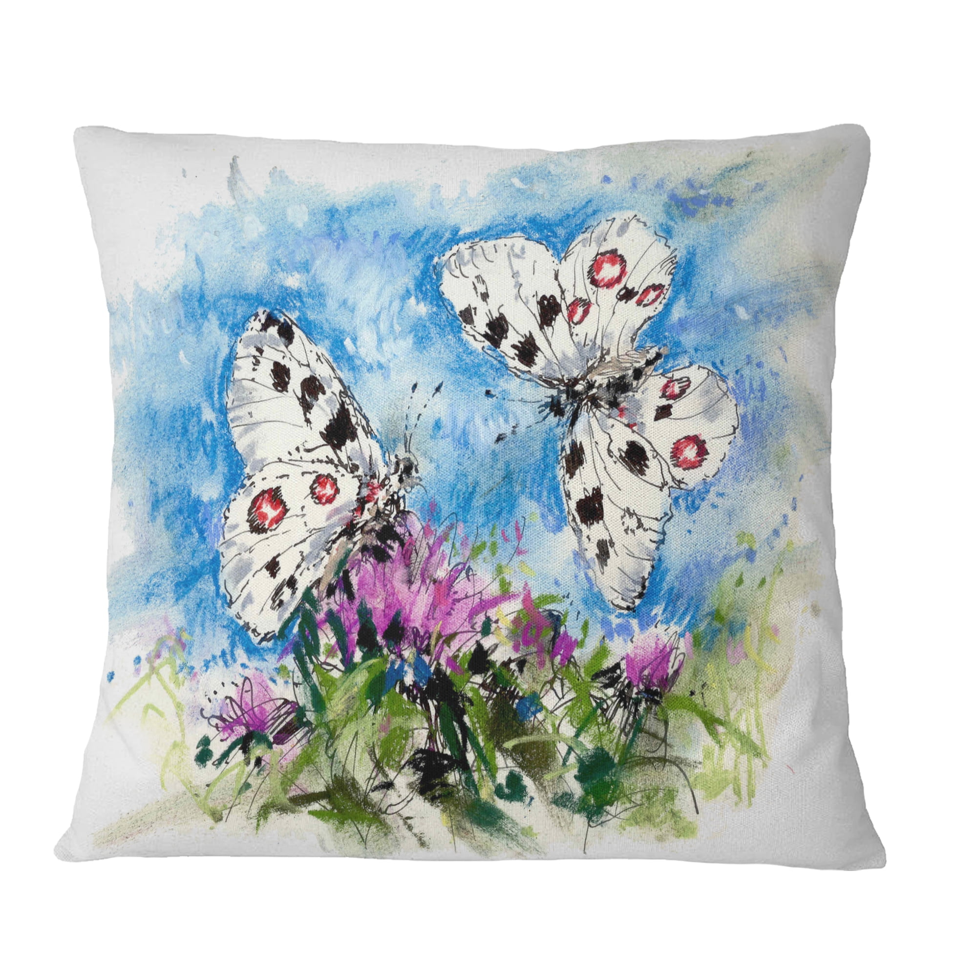 Designart Apollo Butterflies Illustration on Blue - Floral Throw Pillow - 16x16