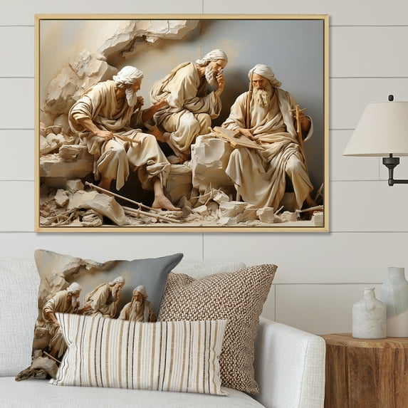 Designart "Apostolic White Christian Art I" Christianity Floater Framed Canvas Wall Art