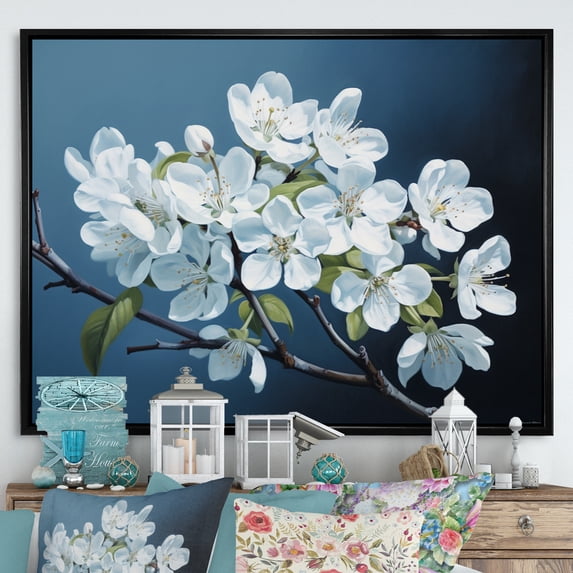 Designart "Apple Blossom Monochromatic gracefulness VIII" Apple Blossom Floater Framed Canvas Wall Art