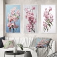 thumbnail image 1 of Designart "Apple Blossom Monochromatic gracefulness XIV" Floral Framed Wall Art Set Of 3 - Pink Apple Blossom Frame Canvas Set For Living Room Decor, 1 of 7