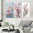 thumbnail image 1 of Designart "Apple Blossom Monochromatic gracefulness XIV" Floral Wall Art Set Of 3 - Pink Apple Blossom Canvas Set For Living Room Decor, 1 of 7