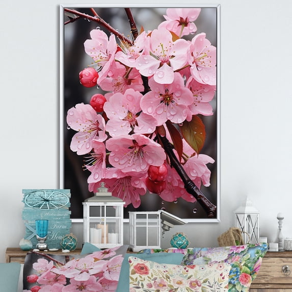 Designart "Apple Blossom Monochromatic gracefulness XVI" Floral Floater Framed Canvas Print