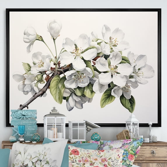 Designart "Apple Blossom Monochromatic gracefulness XXVIII" Apple Blossom Floater Framed Canvas Art Print
