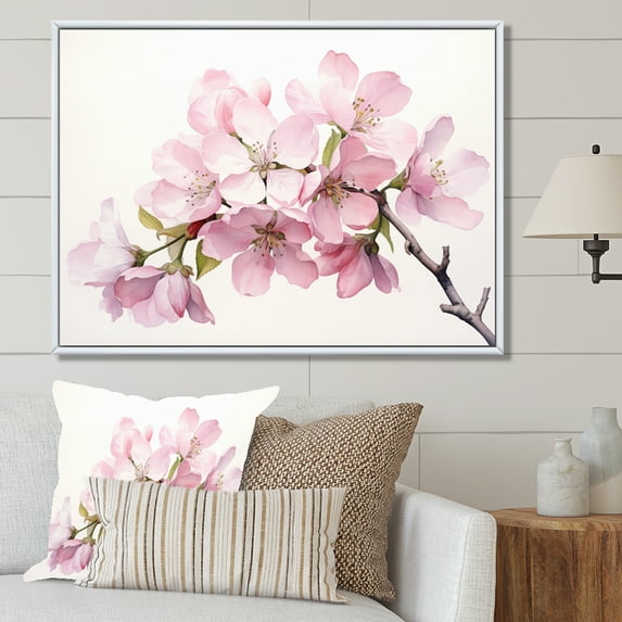 Designart "Apple Blossom Watercolor gracefulness" Apple Blossom Floater Framed Wall Decor