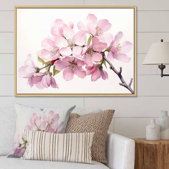 Designart "Apple Blossom Watercolor gracefulness" Apple Blossom Floater Framed Wall Decor