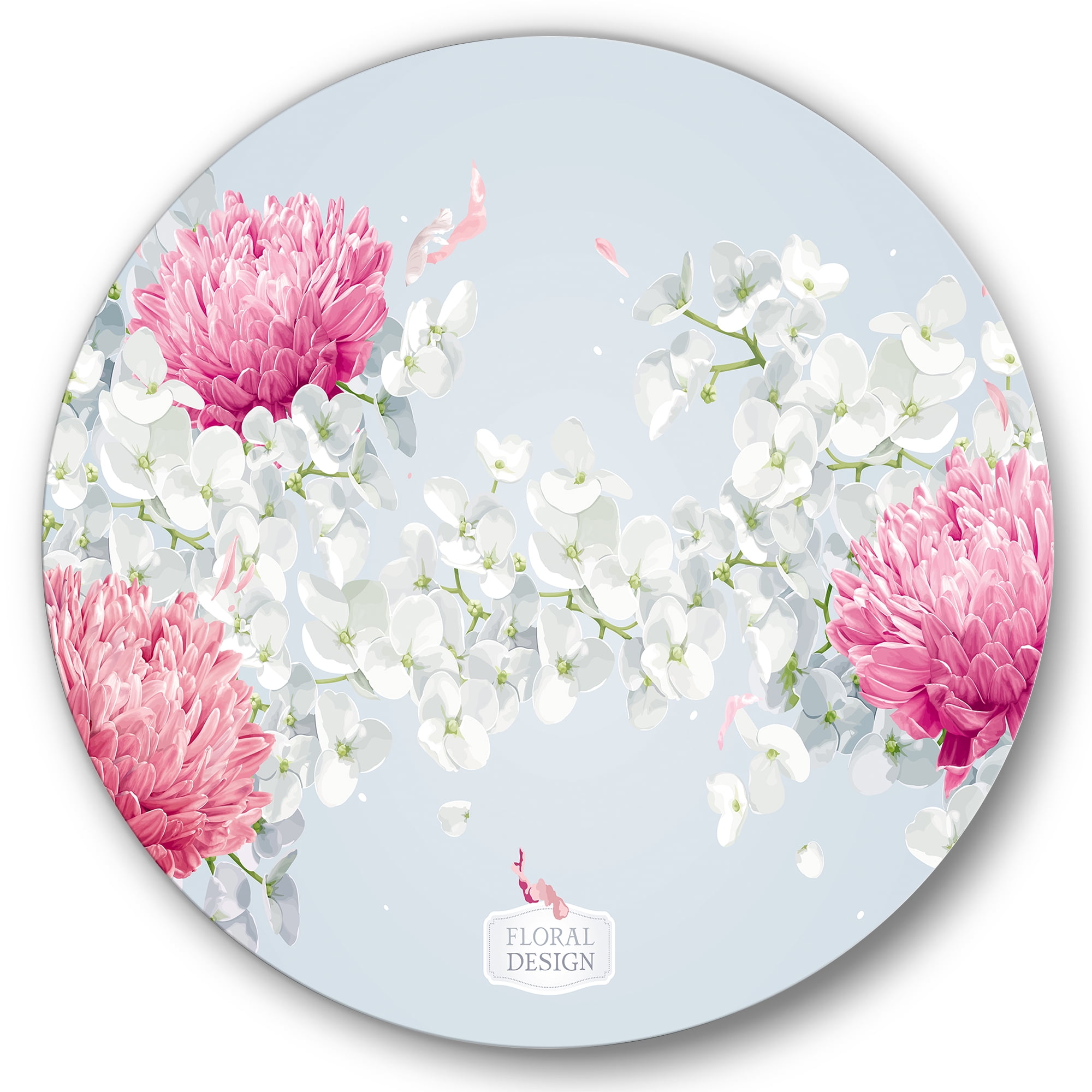 Designart 'Apple Blossom and Chrysanthemums' Traditional Circle Metal Wall Art 29x29 - Disc of 29