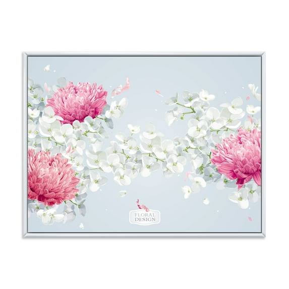 Designart 'Apple Blossom and Chrysanthemums' Traditional Framed Canvas Wall Art Print