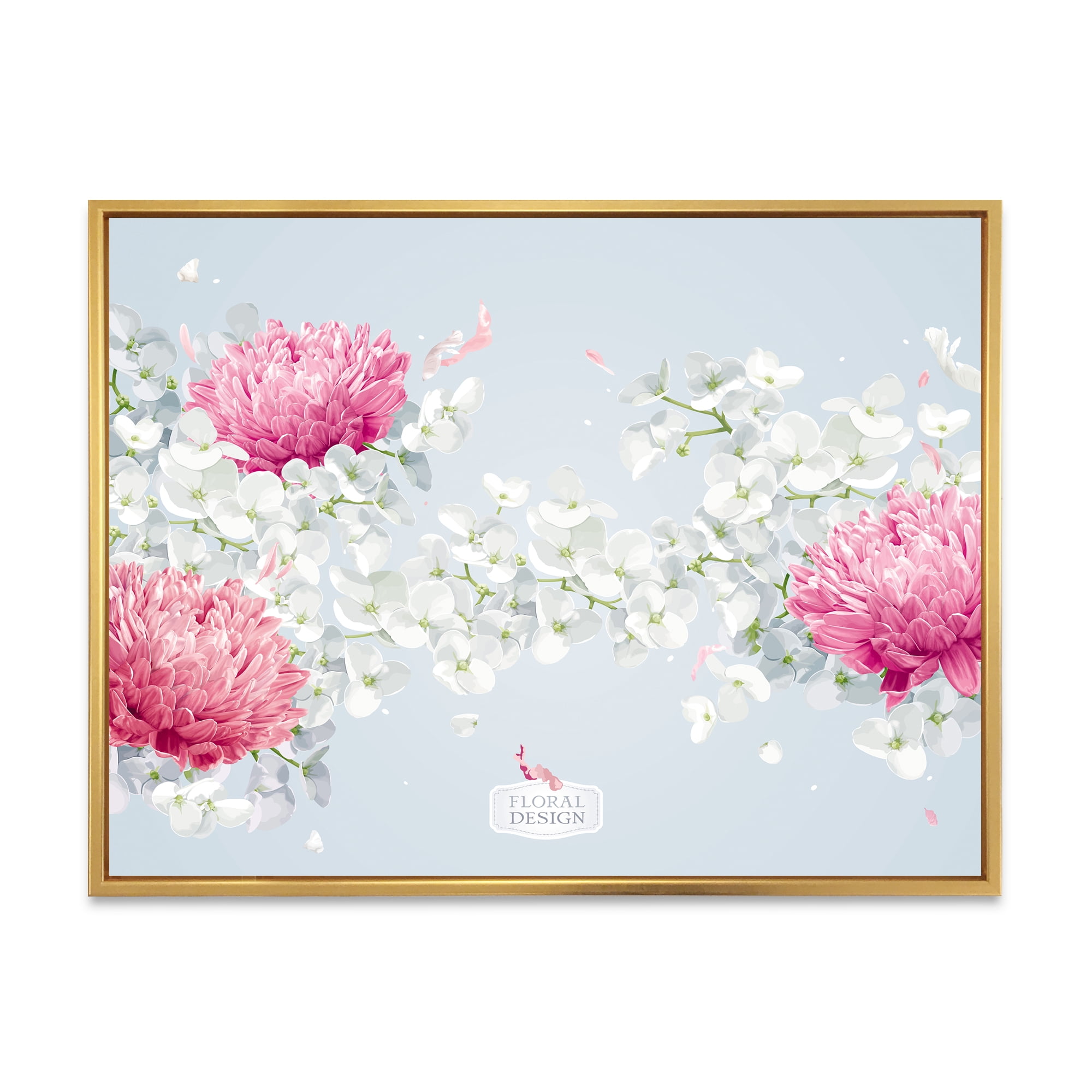 Designart 'Apple Blossom and Chrysanthemums' Traditional Framed Canvas Wall Art Print
