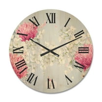 Designart 'Apple Blossom and Chrysanthemums' Traditional Wood Wall Clock