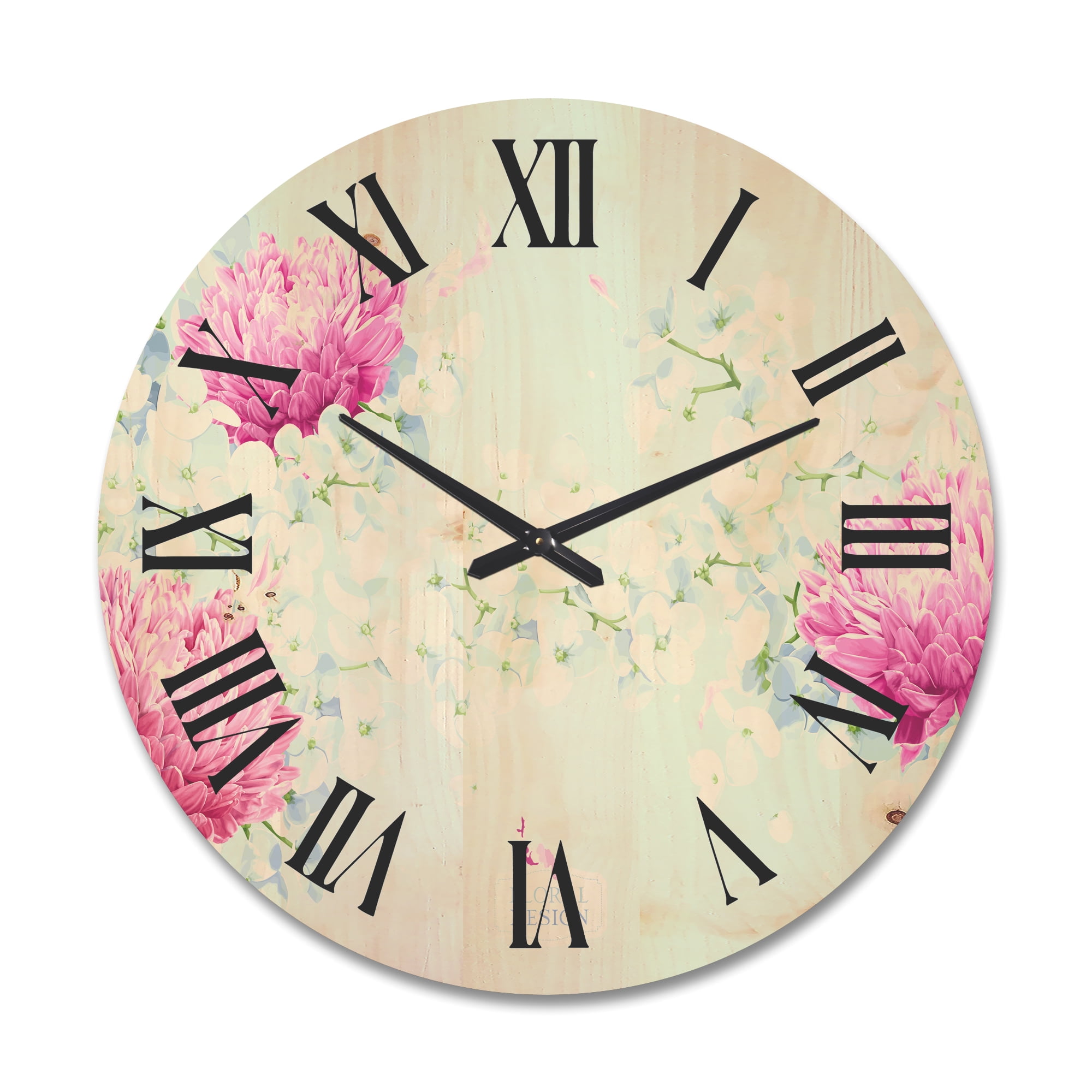Designart 'Apple Blossom and Chrysanthemums' Traditional Wood Wall Clock